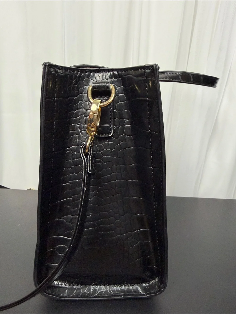 Classic Black  Faux Croc-Embossed Tote Bag - Women